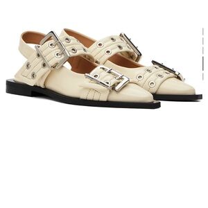 Ganni off white buckle ballet pumps